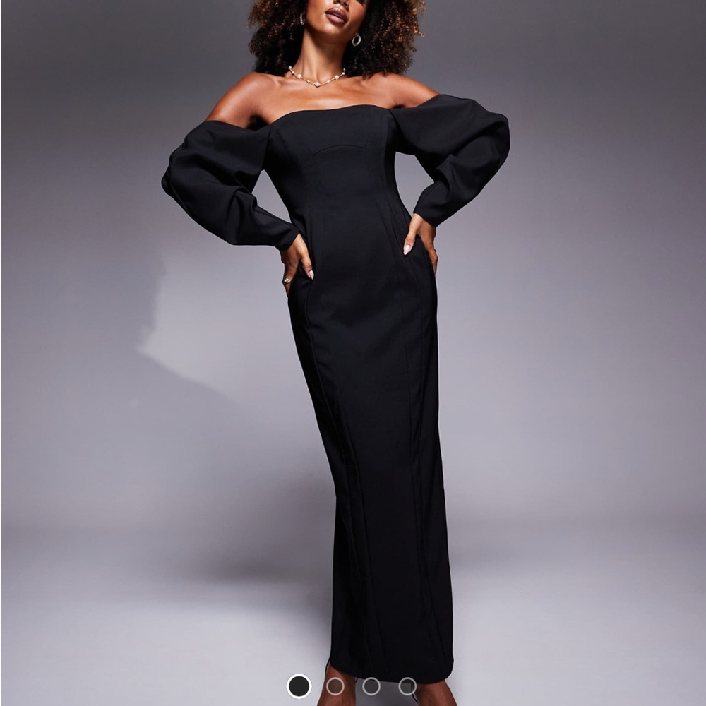 ASOS Black Long Sleeve Off-Shoulder Dress